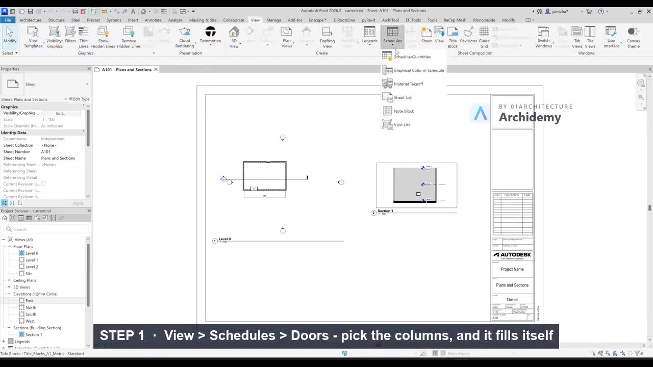 Pick the columns — the door schedule fills itself from the model