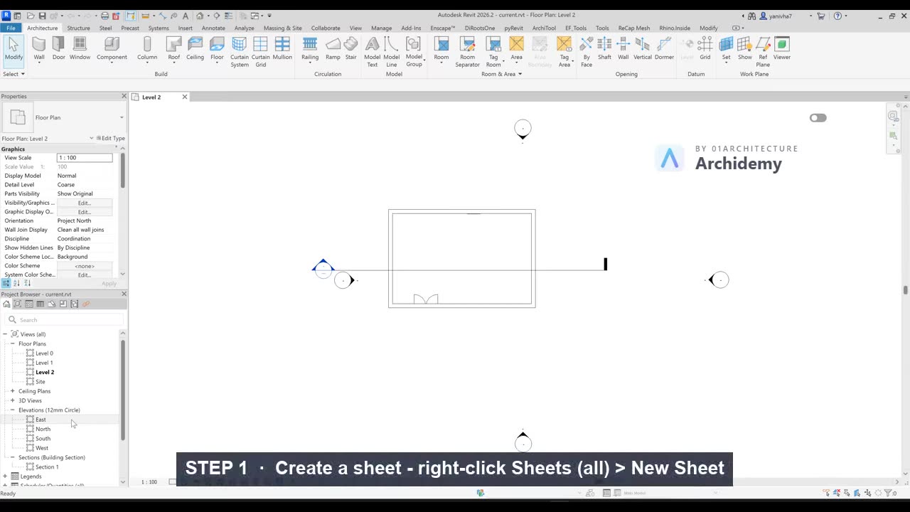 New sheet, drag views on, name it — your first real drawing
