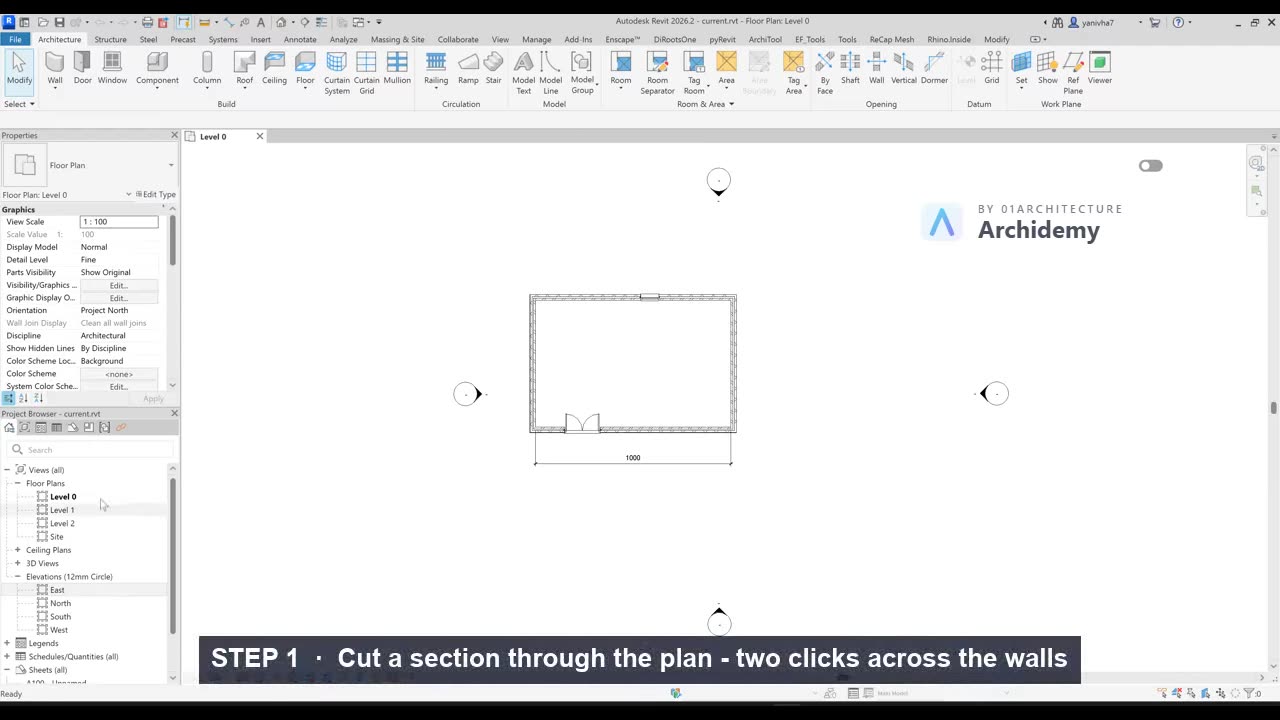 Plan, section and 3D — three live views of one model