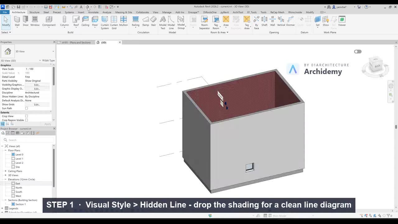 Hidden Line + shadows — a clean diagram view in two clicks